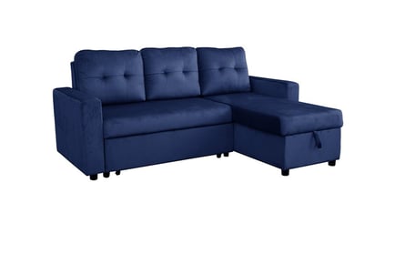 Upholstered Velvet Reversible Corner Sofa Bed - 3 Colours