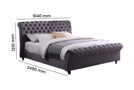 Grey Flat Velvet Double Size Bed