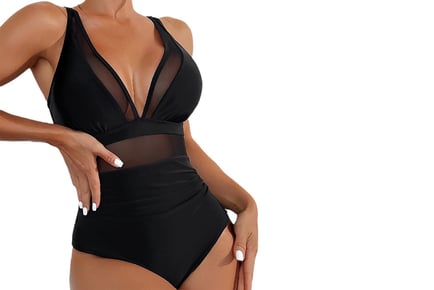 Women's V-Neck Mesh Contrast Swimsuit in 4 Sizes & 6 Colours