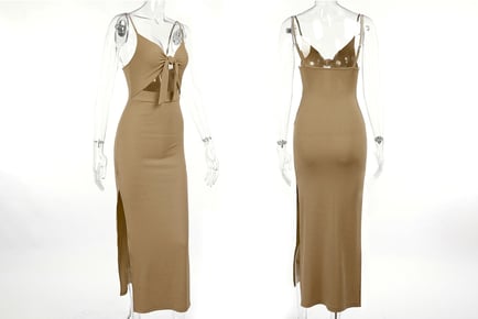 Women's Brown Bodycon Dress with Cut Out Waist in 3 Sizes