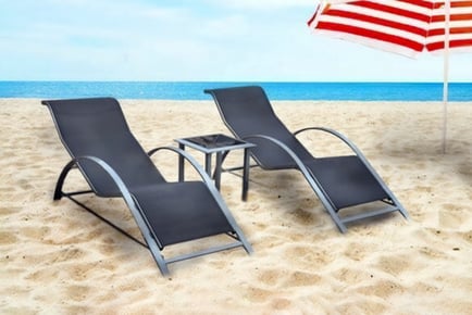 3 Piece Sun Lounger Chairs & Coffee Table Set