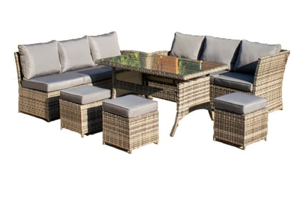 9 Seater Rattan Outdoor Sofa Set w/ Dining Table - 2 Colours