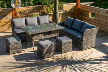 9 Seater Rattan Outdoor Sofa Set w/ Dining Table - 2 Colours