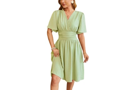 Women's V-Neck Knee-Length Dress - 5 Sizes, 4 Colours