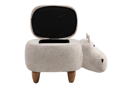 Hippo Shaped Ottoman Stool with Storage and Wood Legs