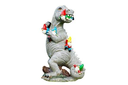 Dinosaur Eating Gnomes Garden Statue - 2 Sizes & 2 Options