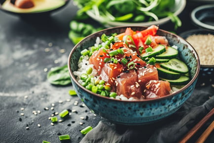 Freshly Made Poke Bowl & Soft Drink Each for Two - Camden Market