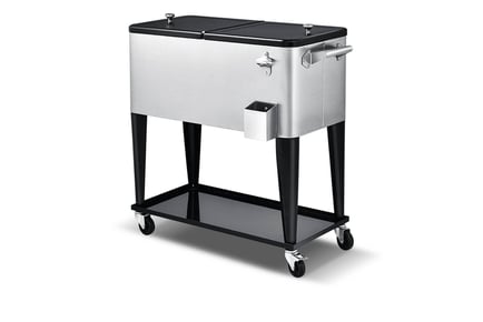 76 Litre Portable Bar Cart Drinks Cooler Trolley With Bottle Opener!