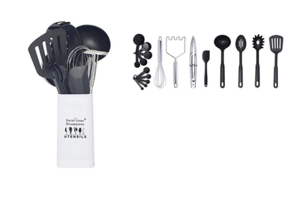 19-Piece Kitchen Utensil Set With Holder - Whisk, Spatula & More!