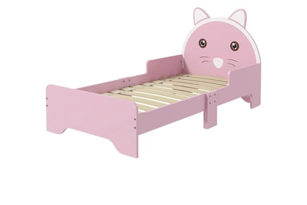 Kids' Cat Design Bed Frame w/ Guardrails in Pink