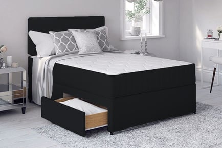 Black Divan Bed Set with Headboard and Mattress in 6 Sizes