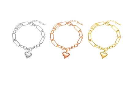Women's Titanium Bracelet with Heart Shape Charm in 3 Colours