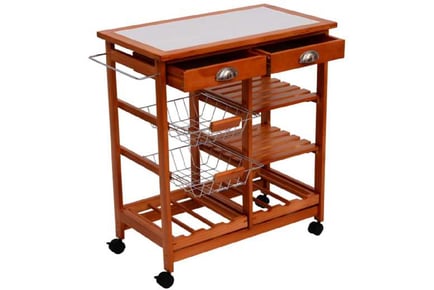 Rolling Kitchen Cart Tile Counter Top