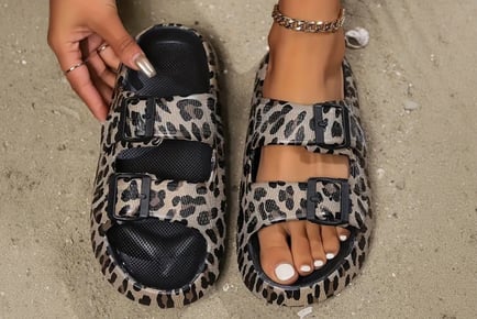 Women's Leopard Print Buckle Flip Flops in 5 Sizes & 2 Colours