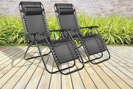 2 Zero Gravity Reclining Garden Chairs - Black
