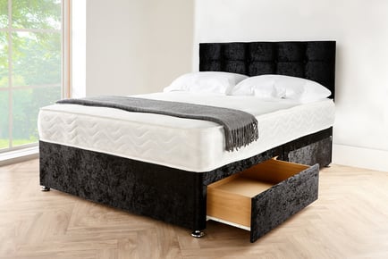 Crushed Black Velvet Divan Bed with Headboard - 12 Options