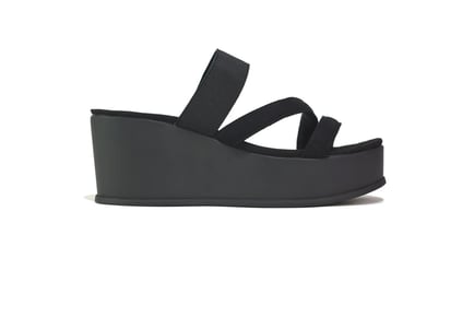 Women's Open Toe Slip-On Platform Heel Sandals - Black