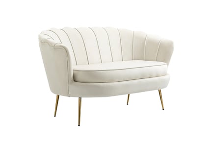 2-Seater Velvet Loveseat Sofa in Cream with Golden Steel Legs