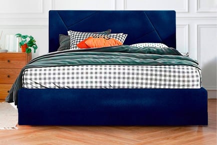 Ottoman Bed with Diagonal Line Velvet Headboard - 5 Colours!