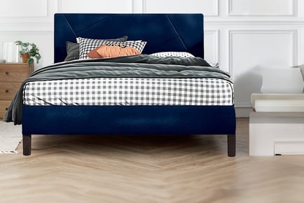 Diagonal Design Velvet Bed Frame - 5 Colours & 4 Sizes!