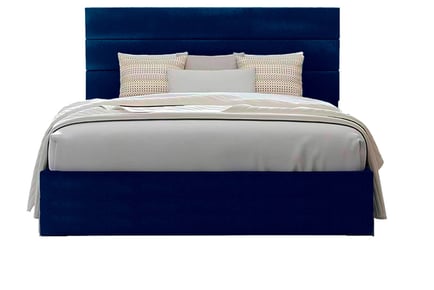 King Size Gas Lift Ottoman Bed & Velvet Horizontal Line Headboard