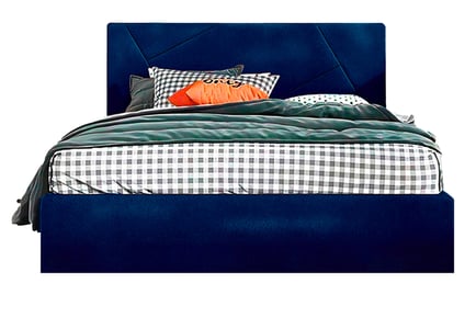 Ottoman Bed with Diagonal Line Velvet Headboard - Navy!