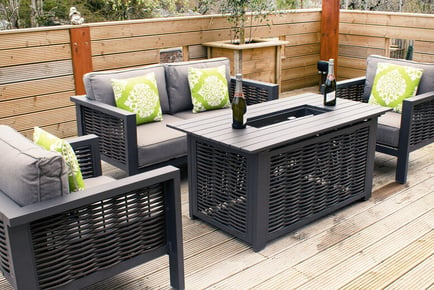 Black 4-Seater Rattan Fire Pit Garden Furniture Set!