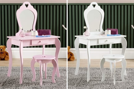 Girls' Heart Shaped Dressing Table & Stool Set - Pink, White
