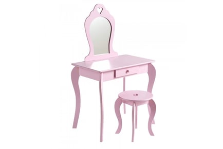 Girls' Heart Shaped Dressing Table & Stool Set - Pink, White