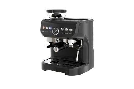 Coffee Machine with Adjustable Grind, Steamer & Accessories