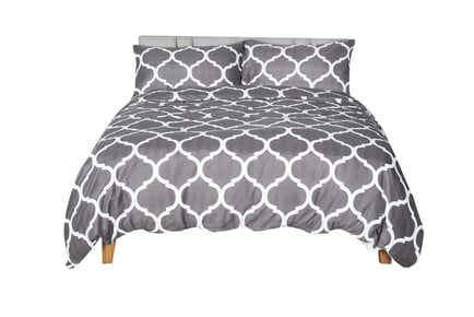 Grey Microfiber Geometric Duvet Cover and Pillow Set- 3 Sizes