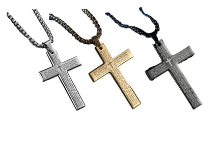 Steel Bible Prayer Pendant Cross Necklace- 3 Colours!
