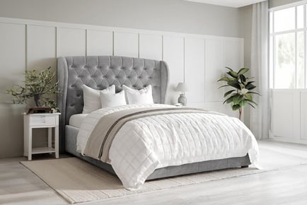 Winged Upholstered Bed Frame with Matching Ottoman- 5 Sizes