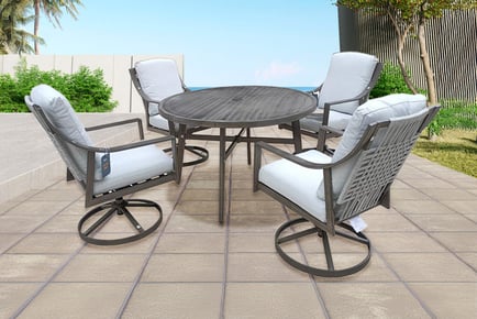5Pc Metal Frame Garden Dining Set w/ 4 Swivel Chairs & Round Table