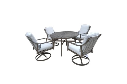 5Pc Metal Frame Garden Dining Set w/ 4 Swivel Chairs & Round Table