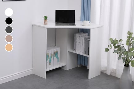 Compact Corner Desk with Storage Shelves - 5 Colours