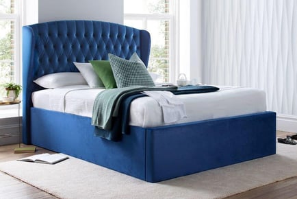 Luxury Winged Georgia Velvet Ottoman Bed Frame - Blue