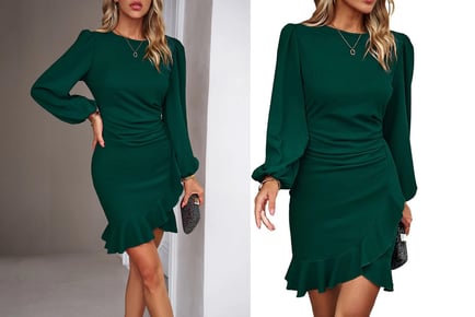 Women's Solid Ruffle Asymmetrical Mini Dress - 4 Sizes, 4 Colours