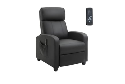PU Leather Remote-Control Reclining Massage Chair - Black