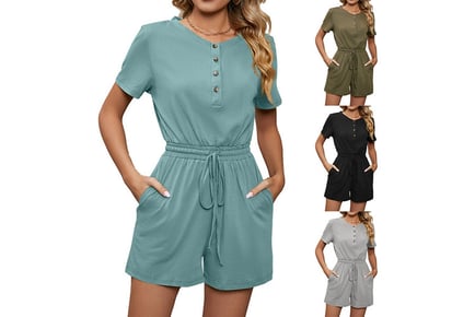 Women's Button-Up Jumpsuit w/ Pockets - 5 Sizes, 4 Colours