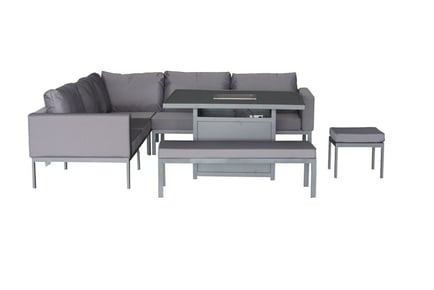 9-Seater Berlin Aluminium Garden Corner Cubed Sofa Set with Fire Pit Table - Limited Offer!