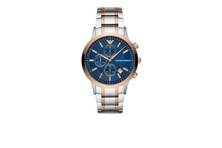 Men's Armani Silver, Rose Gold & Blue Stainless Steel Watch