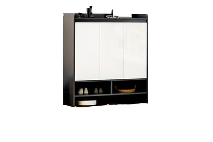 High Gloss Grey Shoe Cabinet with White Doors & Open Shelves