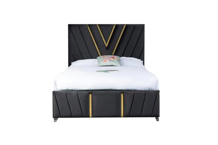 Plush Velvet Grey Bed Frame with Gold Trim - 5 Sizes