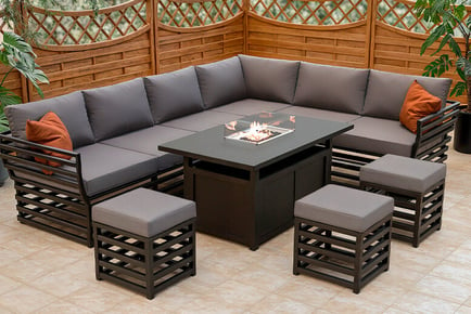 9-Seater Hagen Fully Assembled Alumnium Corner Garden Sofa Set with Fire Pit Table!