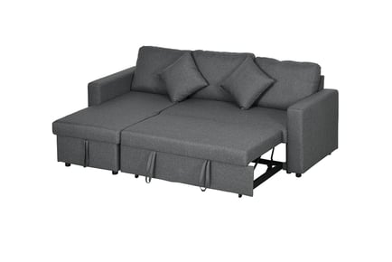 3 Seater Convertible Corner Sofa Bed w/ Storage - Dark Grey