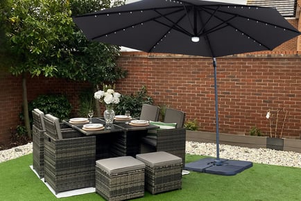 Grey Eton Rattan Garden 8-Seater Set - Optional LED Parasol