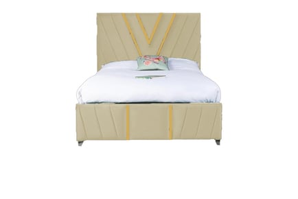 Plush Velvet Cream Colour Bed Frame w/ Gold Trim in 5 Sizes