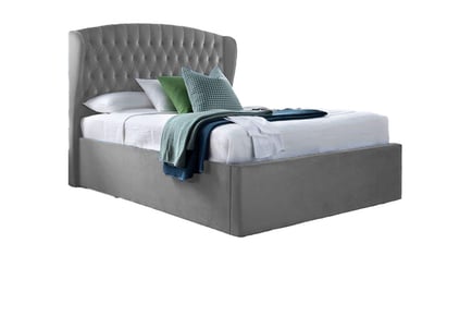 Luxury Winged Georgia Velvet Ottoman Bed Frame in Grey - 5 Sizes