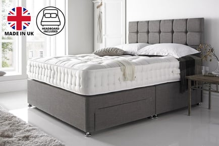 Grey Divan Bed Base & Cube Headboard - 6 Sizes & Storage Options!